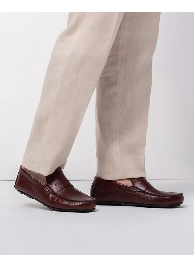 ENGRAVED BROWN LEATHER DRIVER SHOE | JOHN TWEED TAILORED