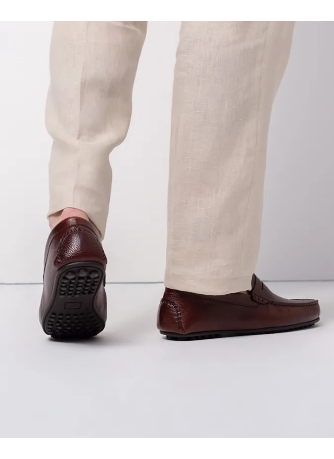 ENGRAVED BROWN LEATHER DRIVER SHOE | JOHN TWEED TAILORED