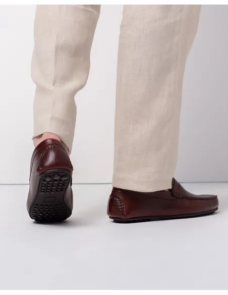 ENGRAVED BROWN LEATHER DRIVER SHOE | JOHN TWEED TAILORED