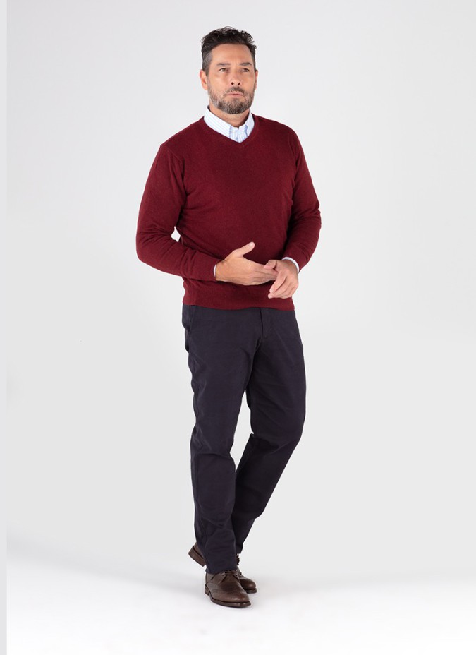 Burgundy V Neck Wool Sweater
