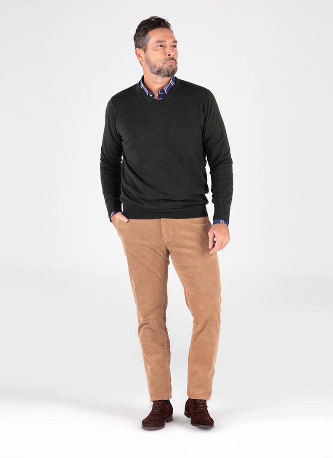 Green V Neck Wool Sweater