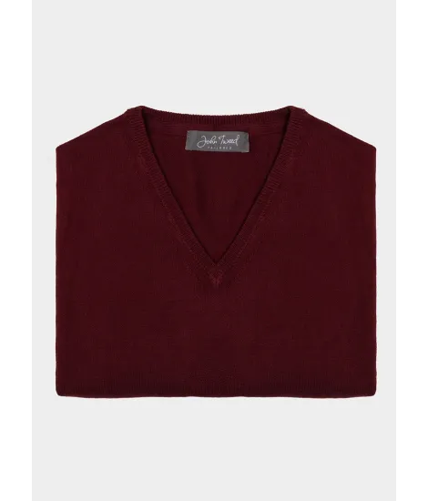 Jersey Cuello V de Algodon y Cachemir Burdeos | JOHN TWEED