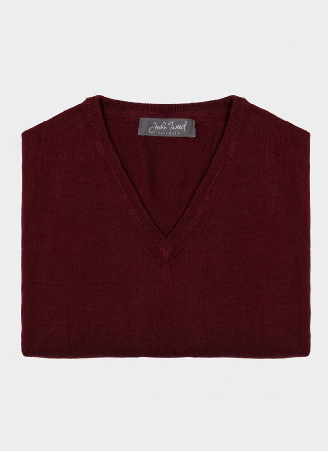 Burgundy V Neck Cotton and Cashmere Knit