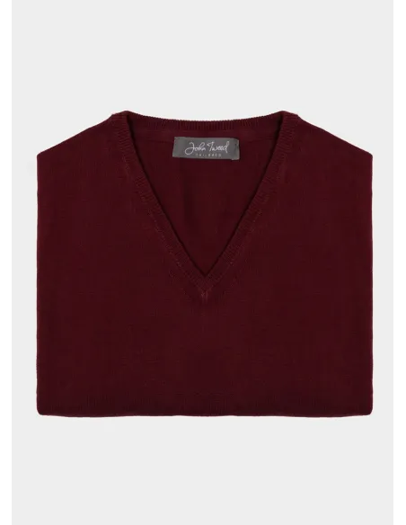 Burgundy V Neck Cotton and Cashmere Knit| JOHN TWEED TAILORED