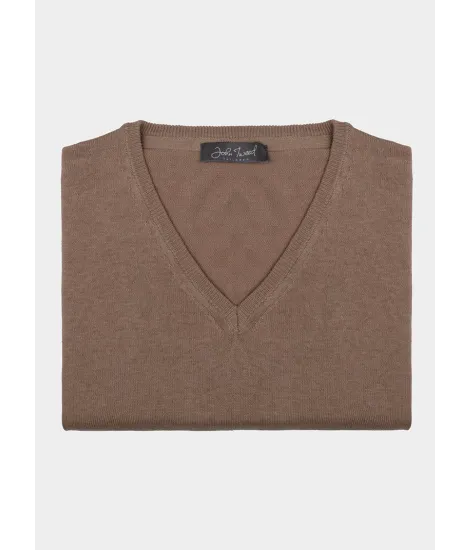 Jersey Cuello V de Algodon y Cachemir Camel | JOHN TWEED