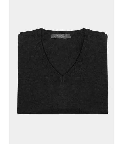 Grey V Neck Cotton and Cashmere Knit| JOHN TWEED TAILORED