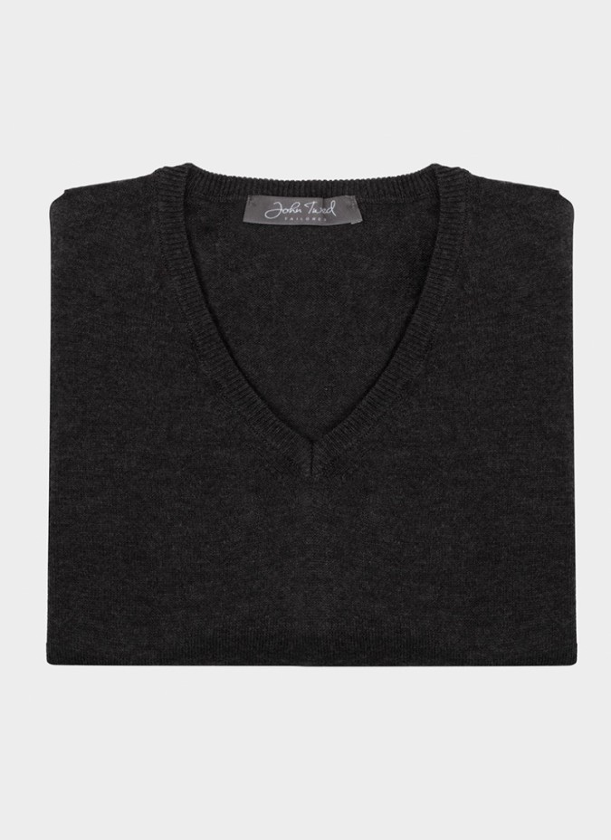 Grey V Neck Cotton and Cashmere Knit