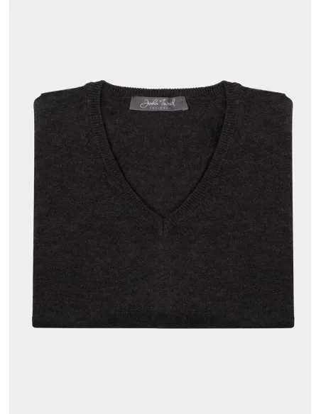 Grey V Neck Cotton and Cashmere Knit| JOHN TWEED TAILORED