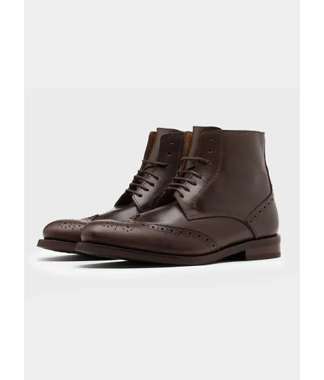 Bota Pele Castanha Ensebada com Picotado | JOHN TWEED TAILORED