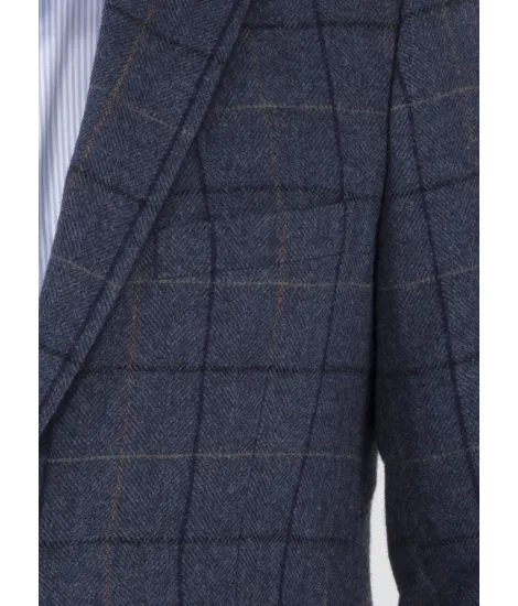 Blue Wool Blazer with Checks| JOHN TWEED TAILORED 2