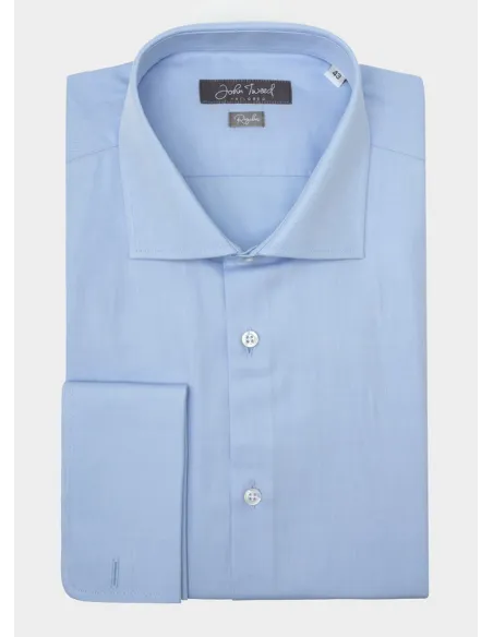 Camisa Clássica Azul Punho Duplo