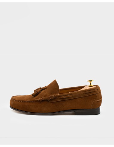 Camel Suede Glove Loafer with Pendant