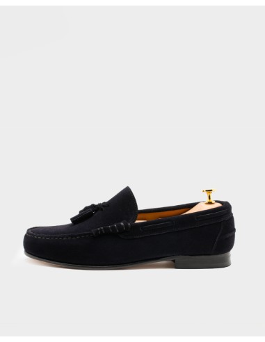 Blue Suede Glove Loafer with Pendant