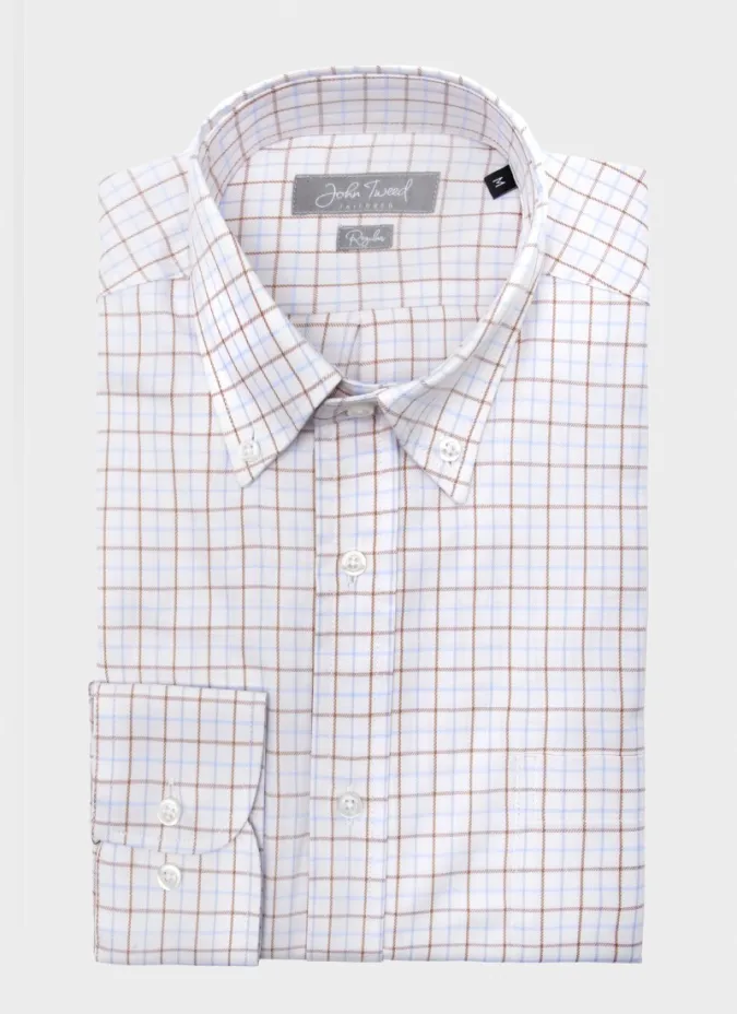 Beige Checked Viyella Shirt| JOHN TWEED TAILORED