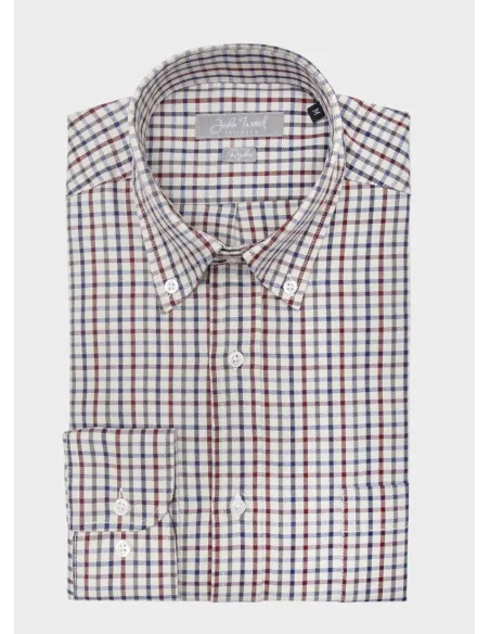 Blue and Burgundy Checked Viyella Shirt| JOHN TWEED TAILORED
