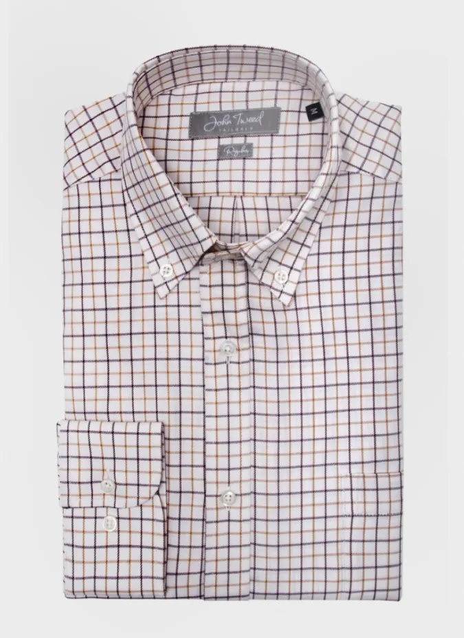 Brown and Camel Checked Viyella Shirt
