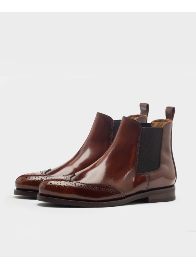 Bota Chelsea Pele Polida Castanho com Picotado