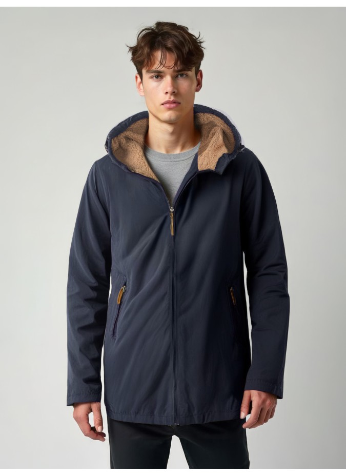 Parka Impermeavel Azul com Capuz