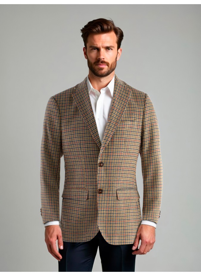 Blazer de Lã Xadrez Camel