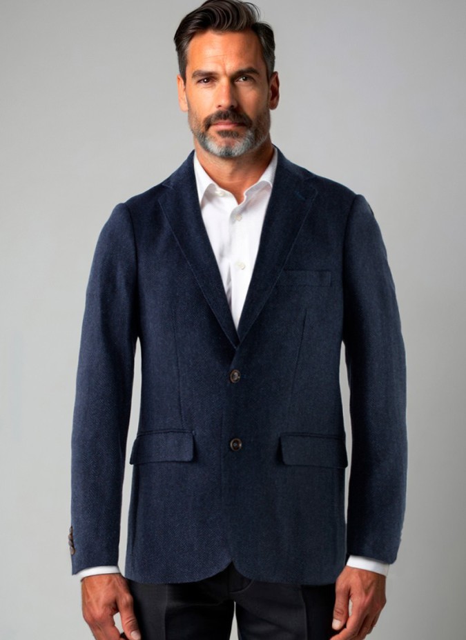 Blazer de Lã Falso Liso Azul