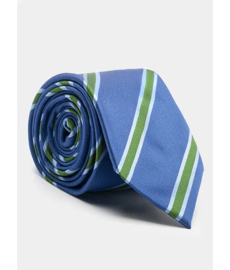 Corbata de Seda Azul con Raya Verde| JOHN TWEED