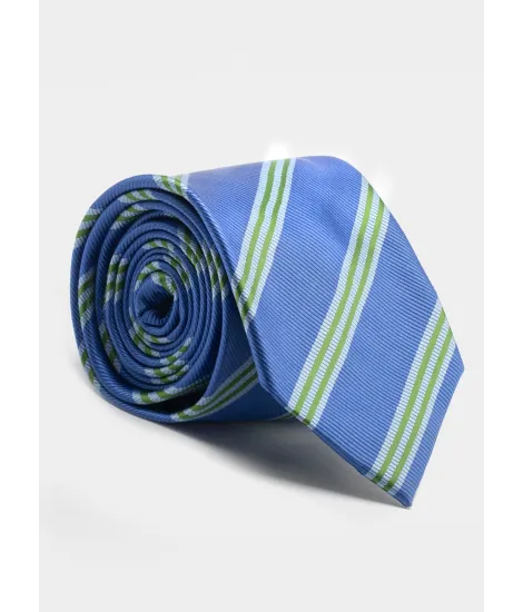 Blue with Double Green Stripe Silk Tie| JOHN TWEED TAILORED