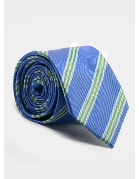 Corbata de Seda Azul con Doble Raya Verde| JOHN TWEED