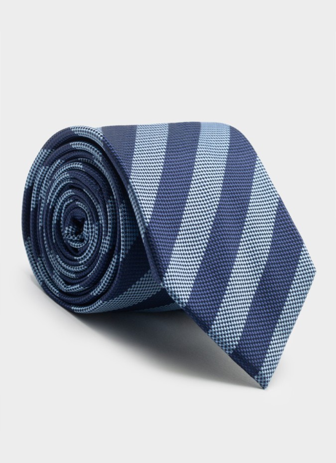 Corbata de Seda Marino com Raya Azul