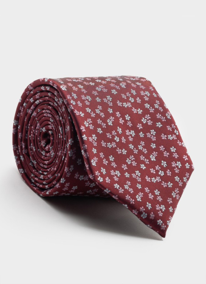 Gravata de Seda Bordeaux com Flores