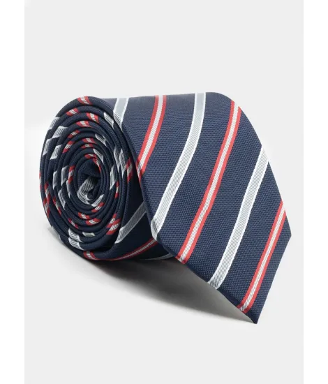 Navy Silk Tie with Color Stripes| JOHN TWEED TAILORED
