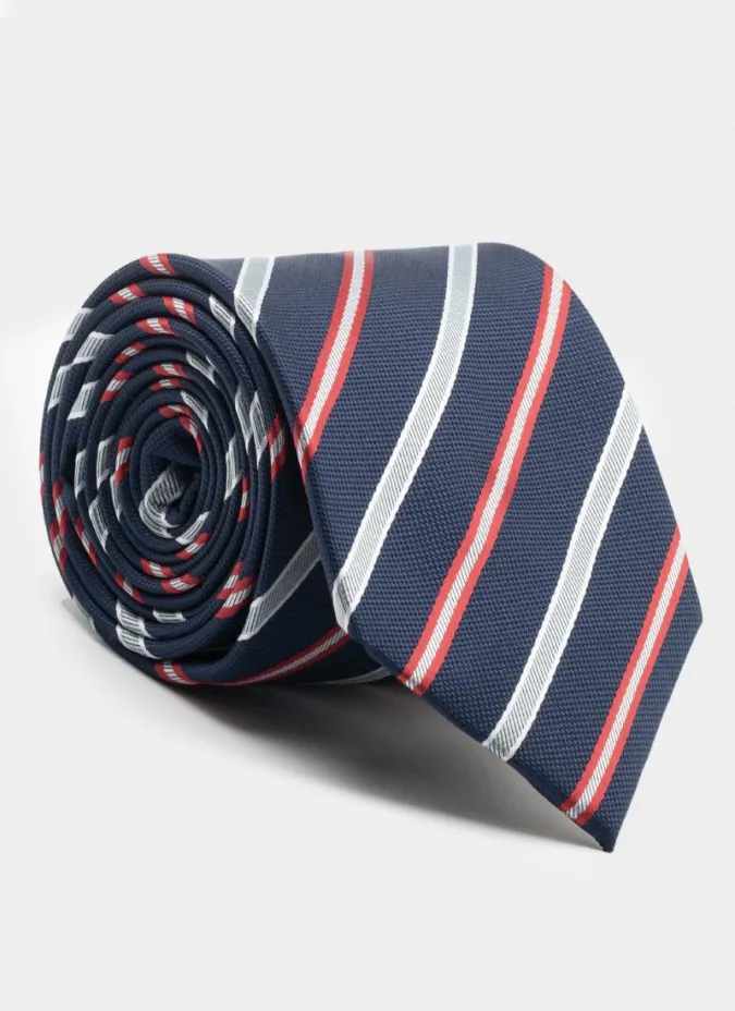 Corbata de Seda Azul Marino con Rayas de Coloresl| JOHN TWEED