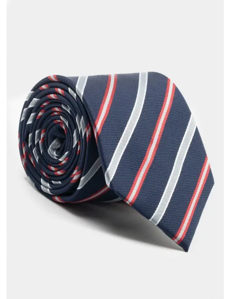 Corbata de Seda Azul Marino con Rayas de Coloresl| JOHN TWEED