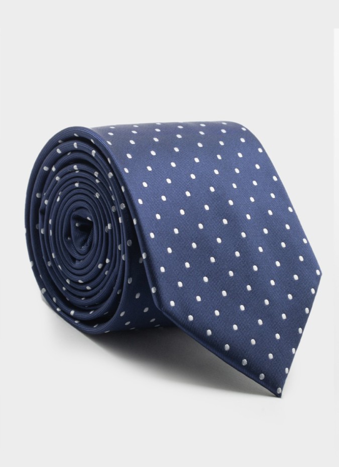 Navy Blue Silk Tie with White Dot
