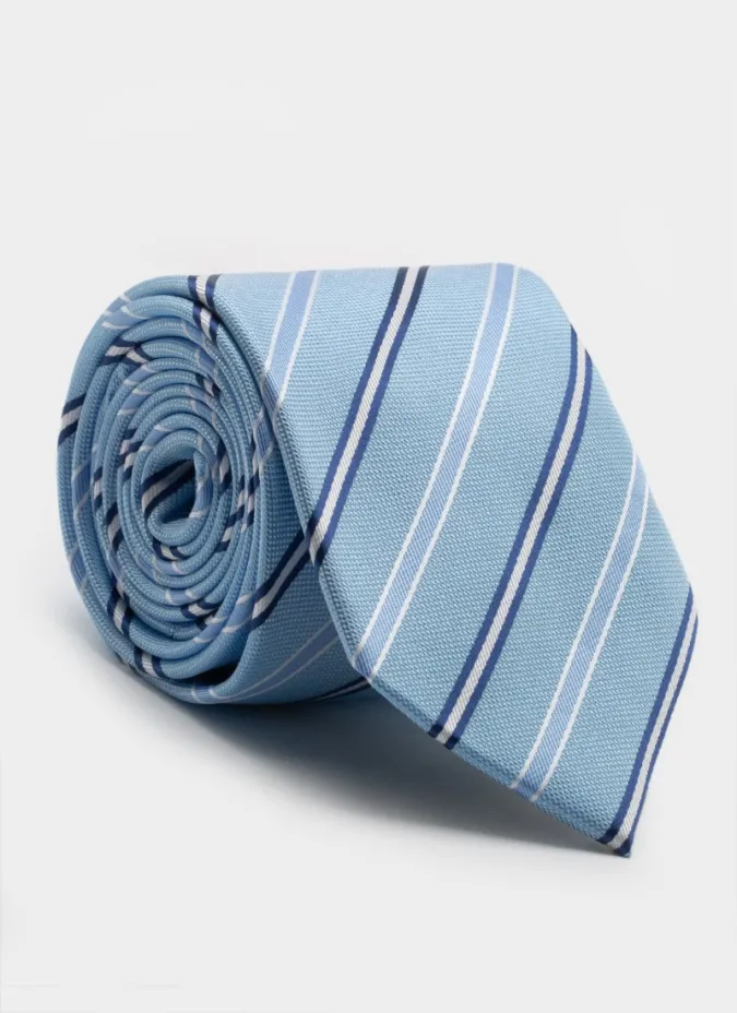 Light Blue Silk Tie with Color Stripes| JOHN TWEED TAILORED