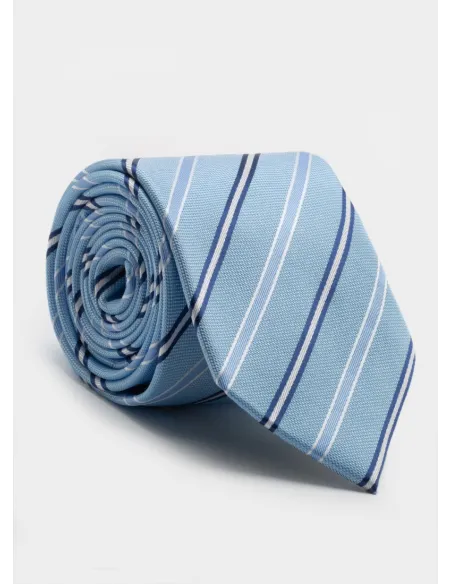 Corbata de Seda Azul Clara con rayas de Coloresl| JOHN TWEED