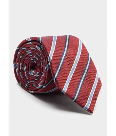 Corbata de Seda Roja con Rayas de Coloresl| JOHN TWEED