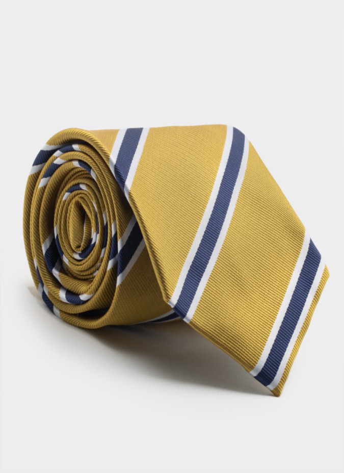 Corbata de Seda Dorada con Rayas de Colores
