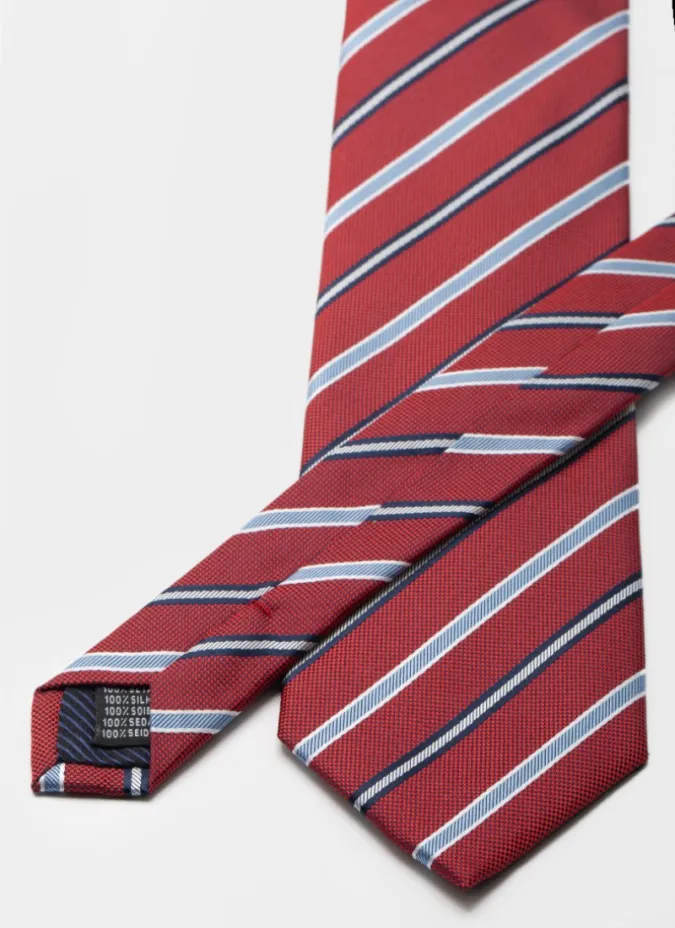 Red Silk Tie with Color Stripes| JOHN TWEED TAILORED