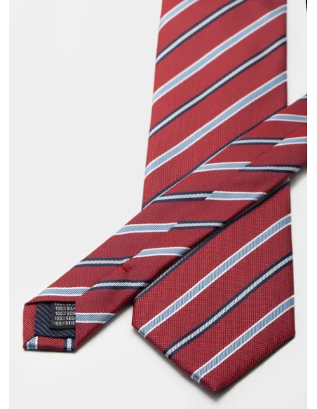 Red Silk Tie with Color Stripes| JOHN TWEED TAILORED