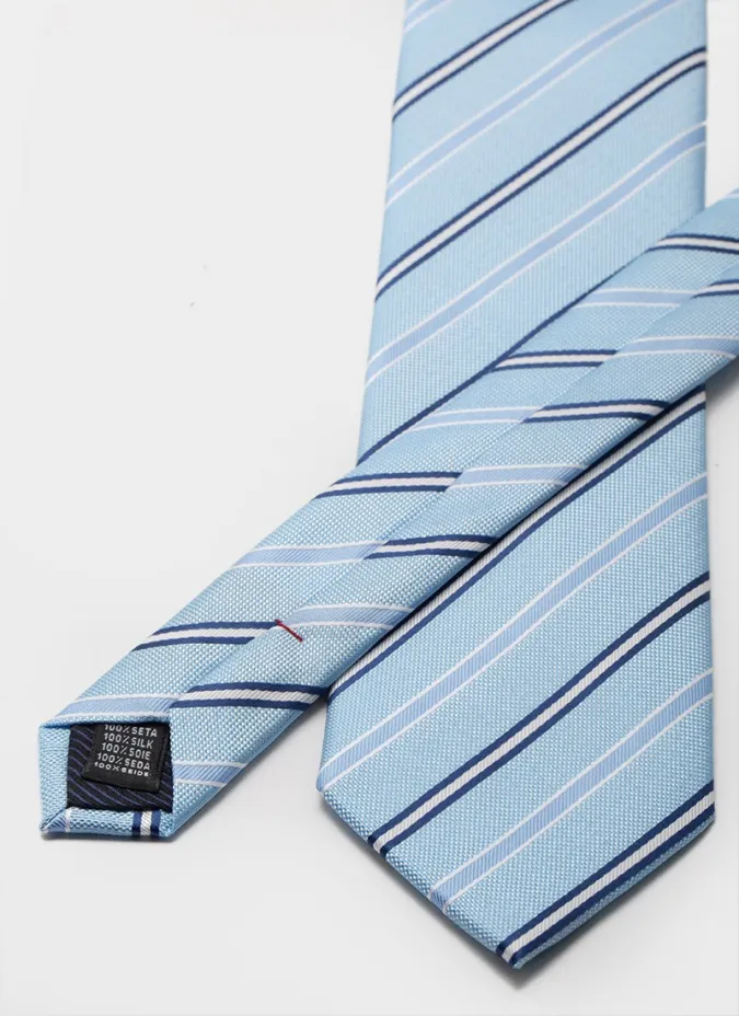 Light Blue Silk Tie with Color Stripes| JOHN TWEED TAILORED