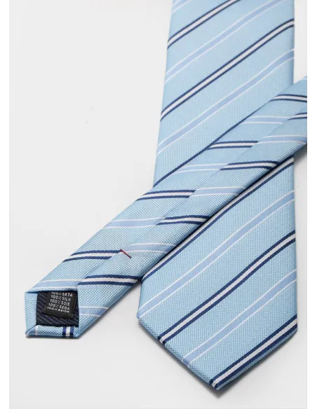 Corbata de Seda Azul Clara con rayas de Coloresl| JOHN TWEED