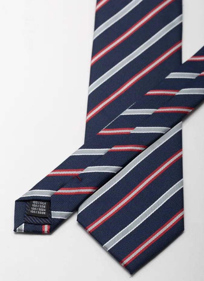 Corbata de Seda Azul Marino con Rayas de Coloresl| JOHN TWEED