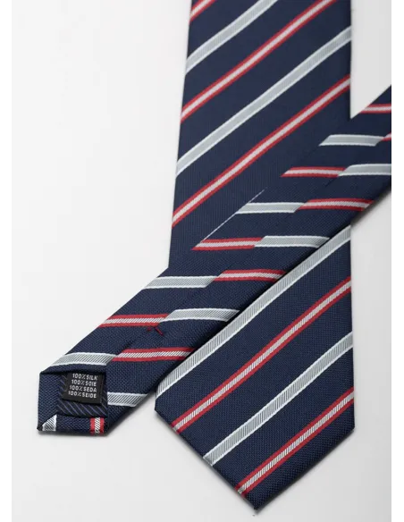 Navy Silk Tie with Color Stripes| JOHN TWEED TAILORED