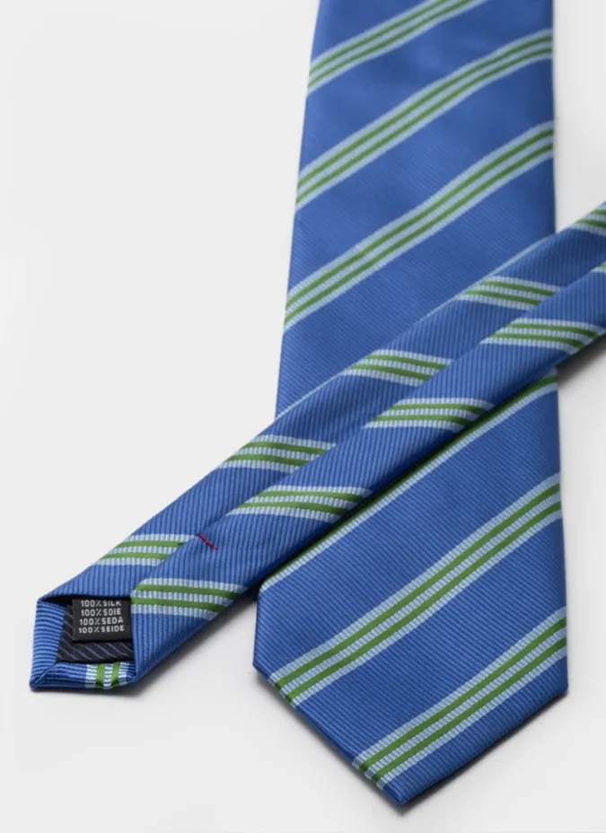 Blue with Double Green Stripe Silk Tie| JOHN TWEED TAILORED