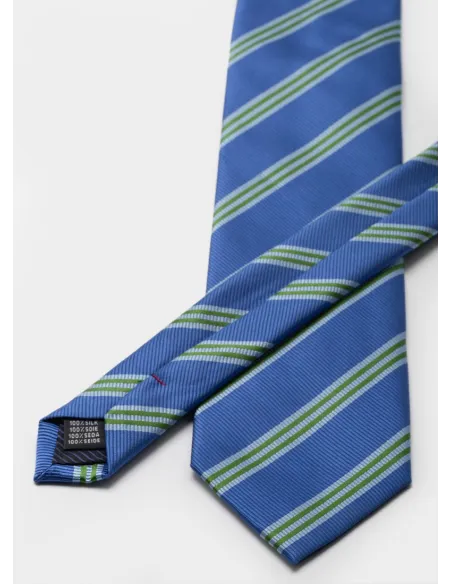 Gravata de Seda Azul com Dupla Risca Verde| JOHN TWEED TAILORED