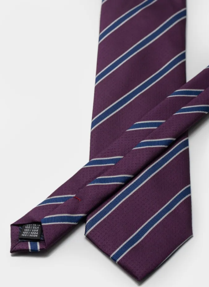 Burgundy Stripe Silk Tie| JOHN TWEED TAILORED