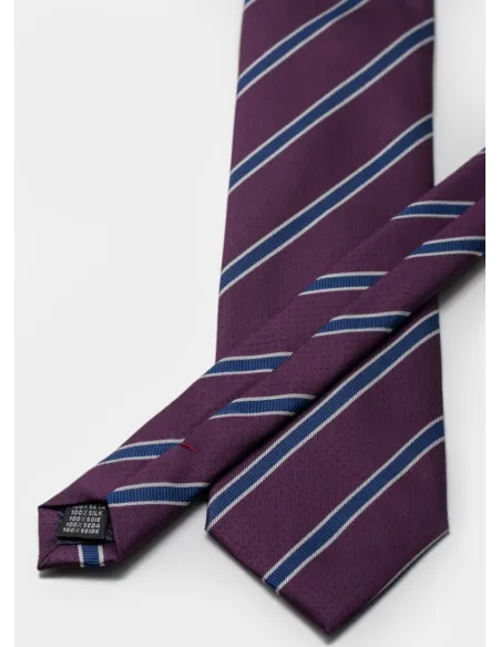 Burgundy Stripe Silk Tie| JOHN TWEED TAILORED