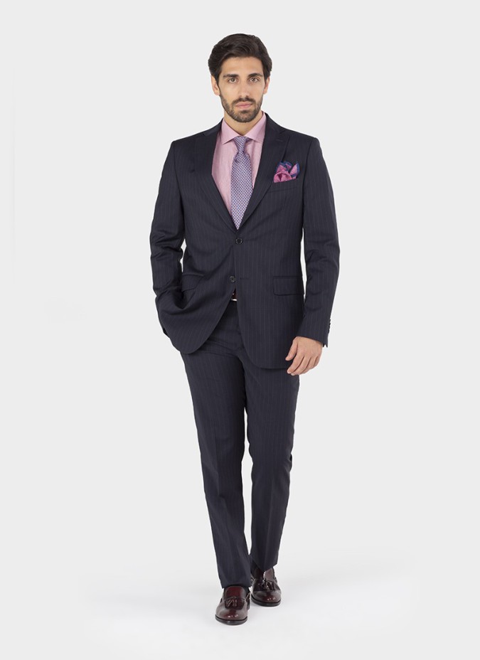 Traje de Lana con Raya Diplomática Azul