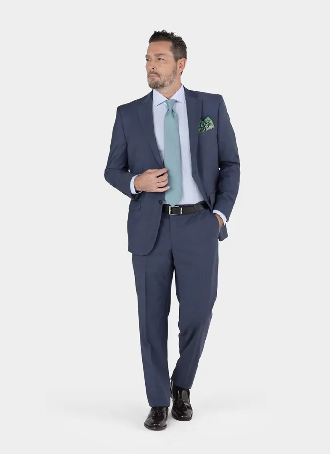 Traje de Lana Falso Liso Azul| JOHN TWEED