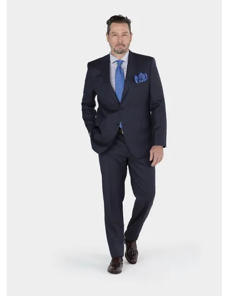 Traje de Lana Falso Liso Azul Marino| JOHN TWEED